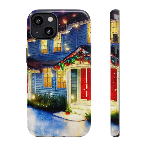 Festive Christmas Decorations on a Row of Townhomes - Impact Resistant Phone Case iPhone 13 Glossy